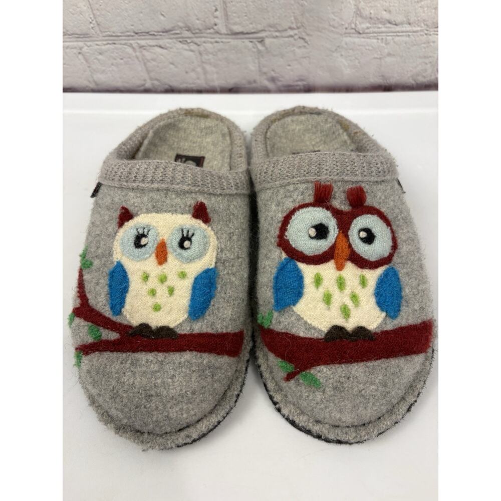 Haflinger Olivia Gray Pure Wool Owl Slippers Women’s sz 36